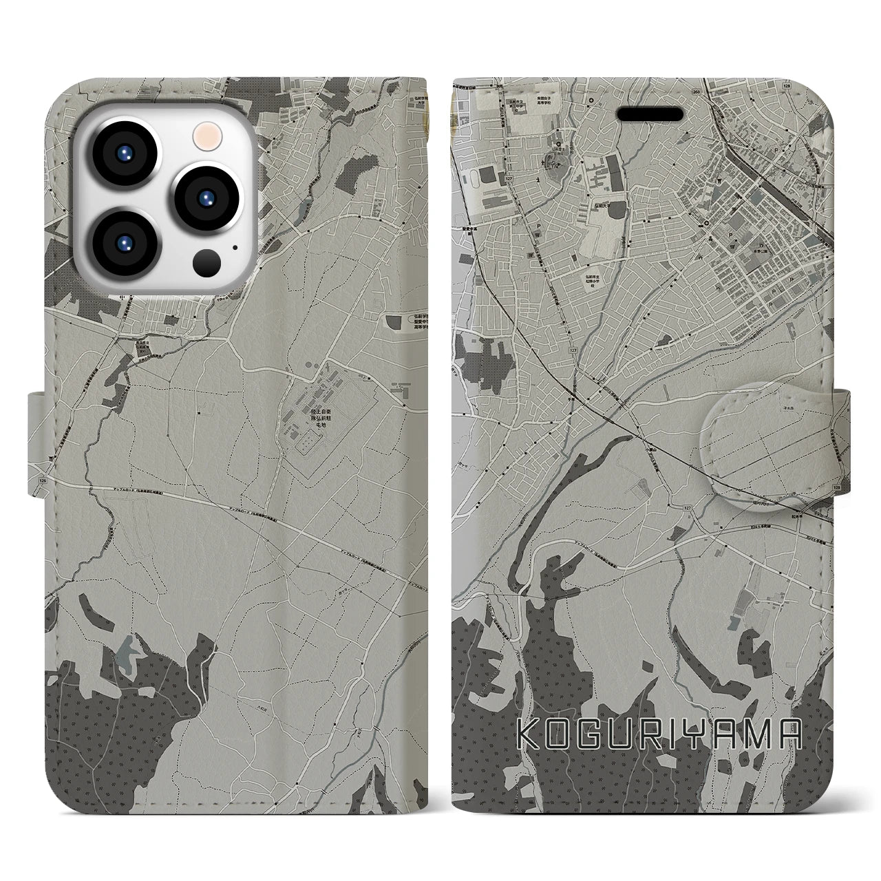 【小栗山(青森県)】地図柄iPhoneケース(手帳タイプ)