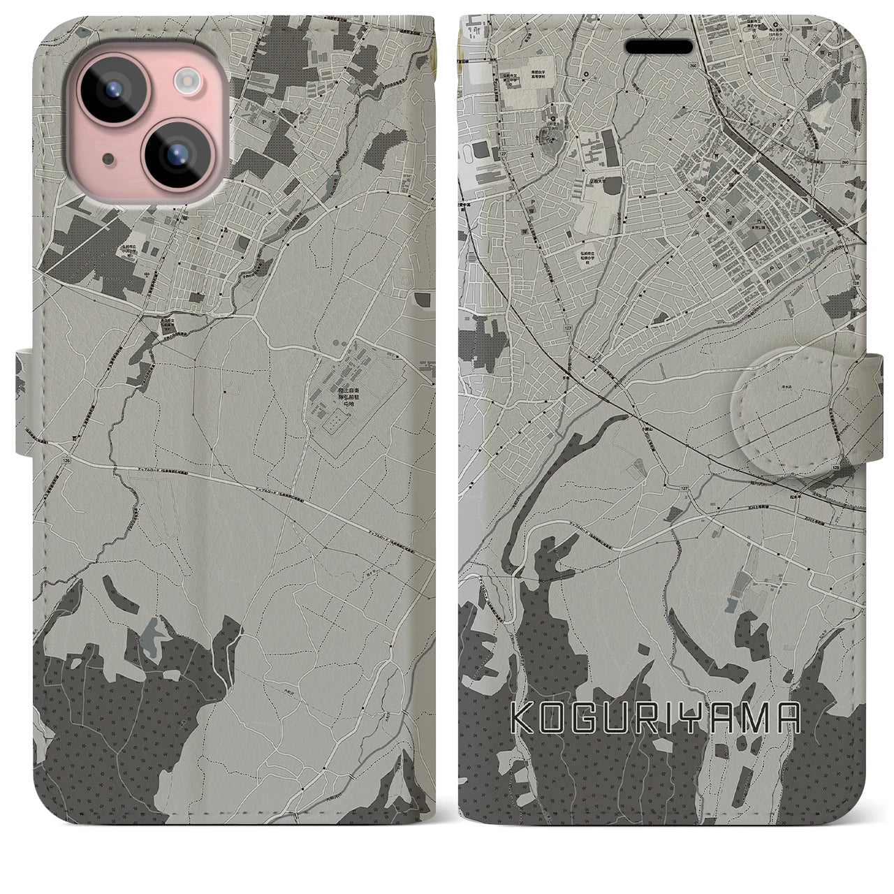 【小栗山(青森県)】地図柄iPhoneケース(手帳タイプ)