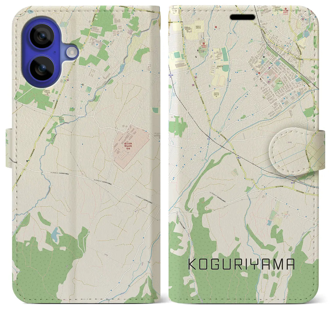 【小栗山(青森県)】地図柄iPhoneケース(手帳タイプ)ナチュラル・iPhone 16 Pro Max 用