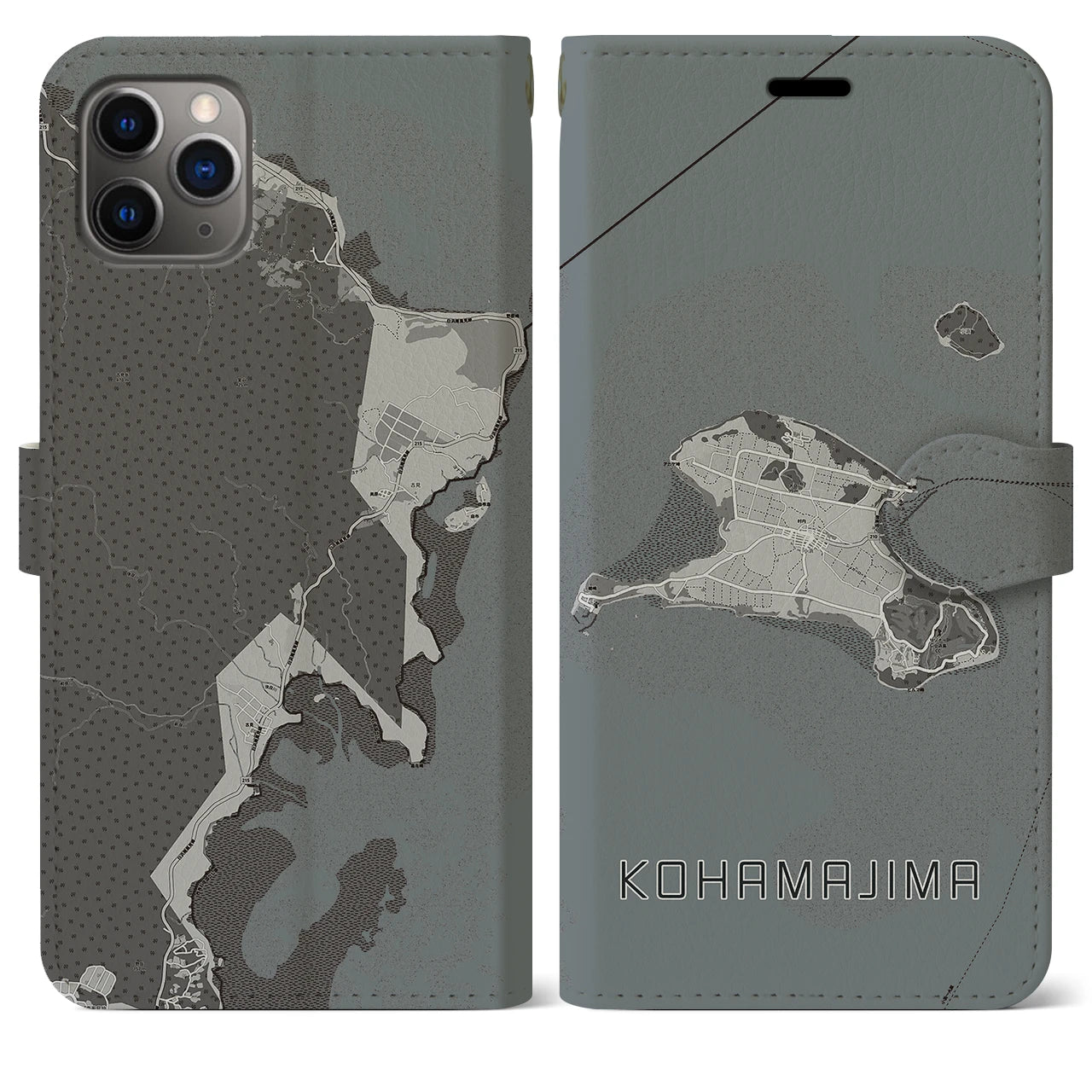 【小浜島(沖縄県)】地図柄iPhoneケース(手帳タイプ)モノトーン・iPhone 11 Pro Max 用