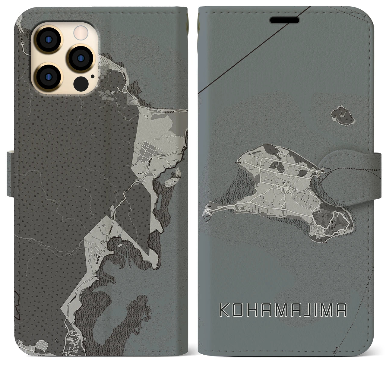 【小浜島(沖縄県)】地図柄iPhoneケース(手帳タイプ)モノトーン・iPhone 12 Pro Max 用