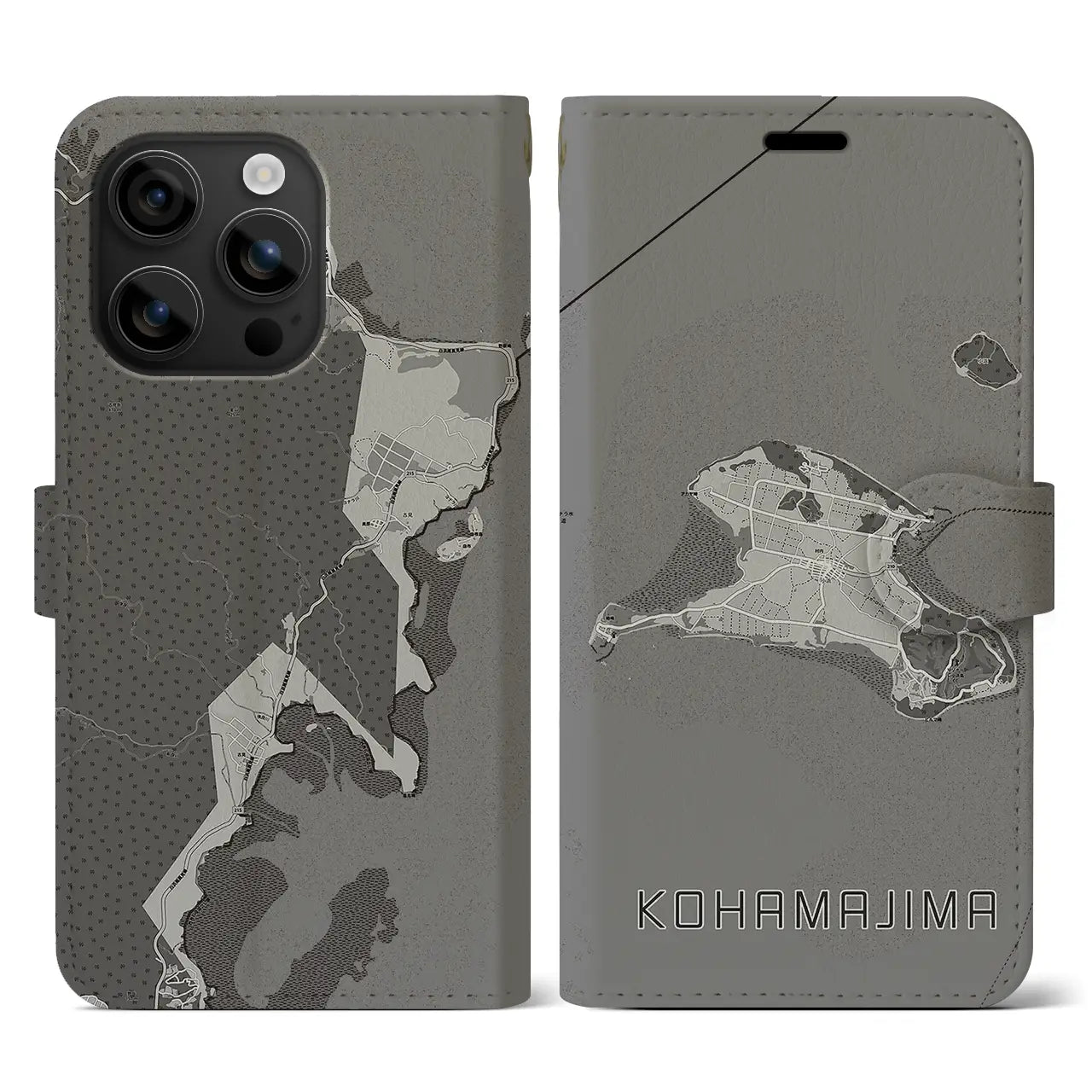 【小浜島(沖縄県)】地図柄iPhoneケース(手帳タイプ)モノトーン・iPhone 16 用
