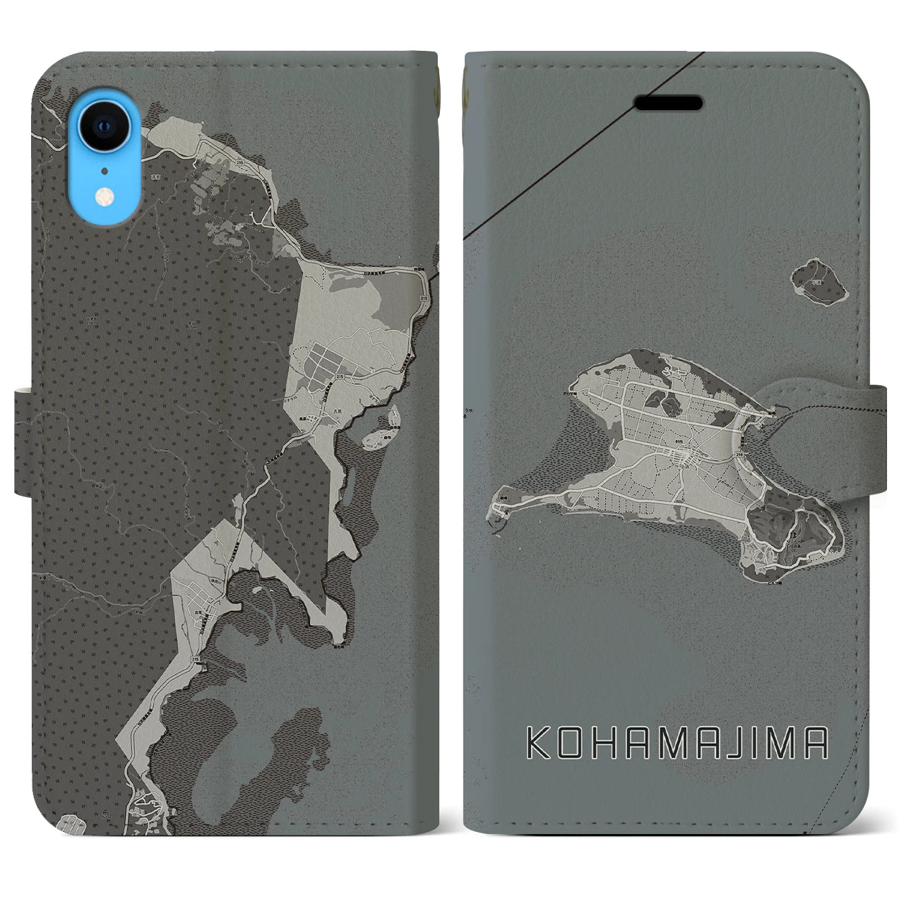 【小浜島(沖縄県)】地図柄iPhoneケース(手帳タイプ)モノトーン・iPhone XR 用