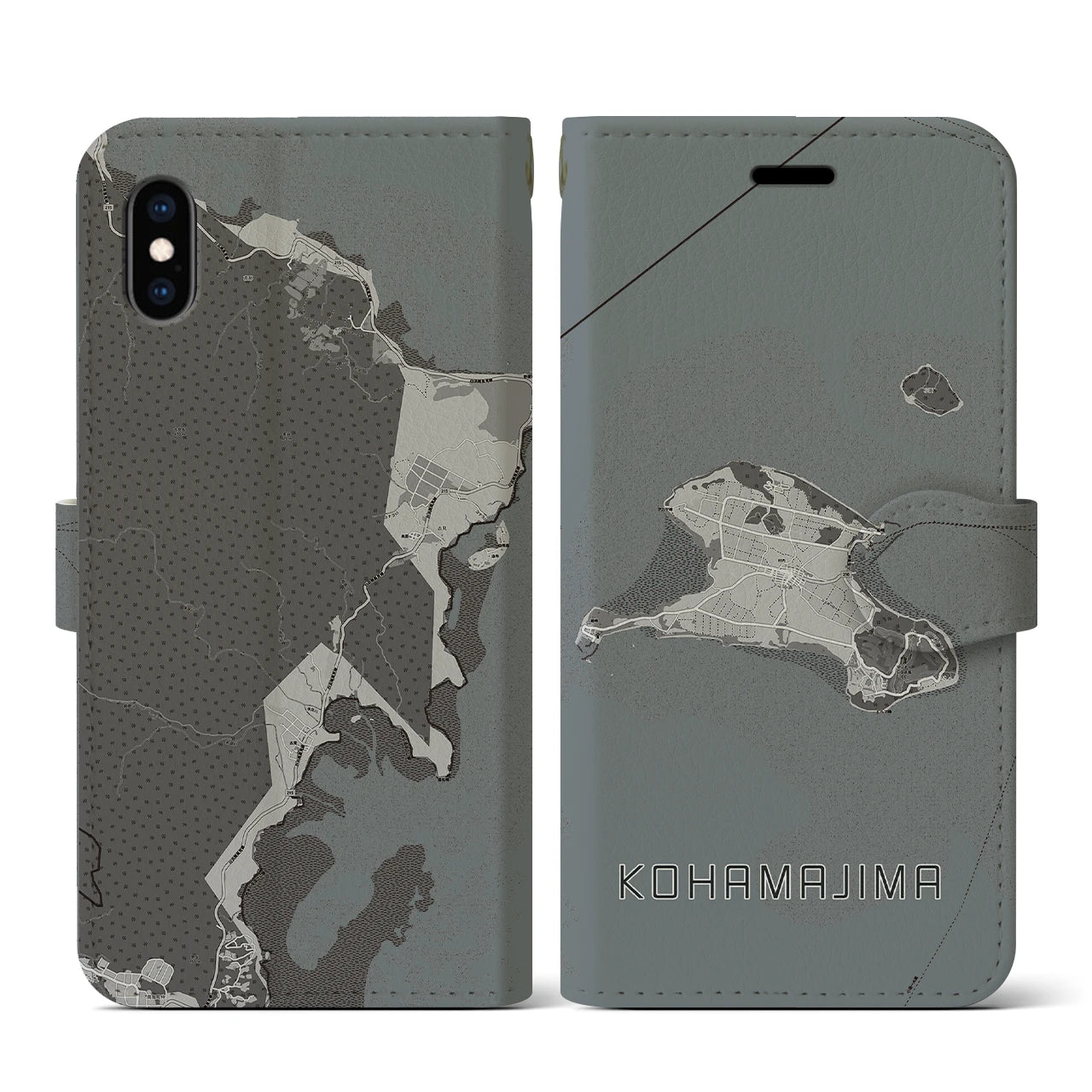 【小浜島(沖縄県)】地図柄iPhoneケース(手帳タイプ)モノトーン・iPhone XS / X 用