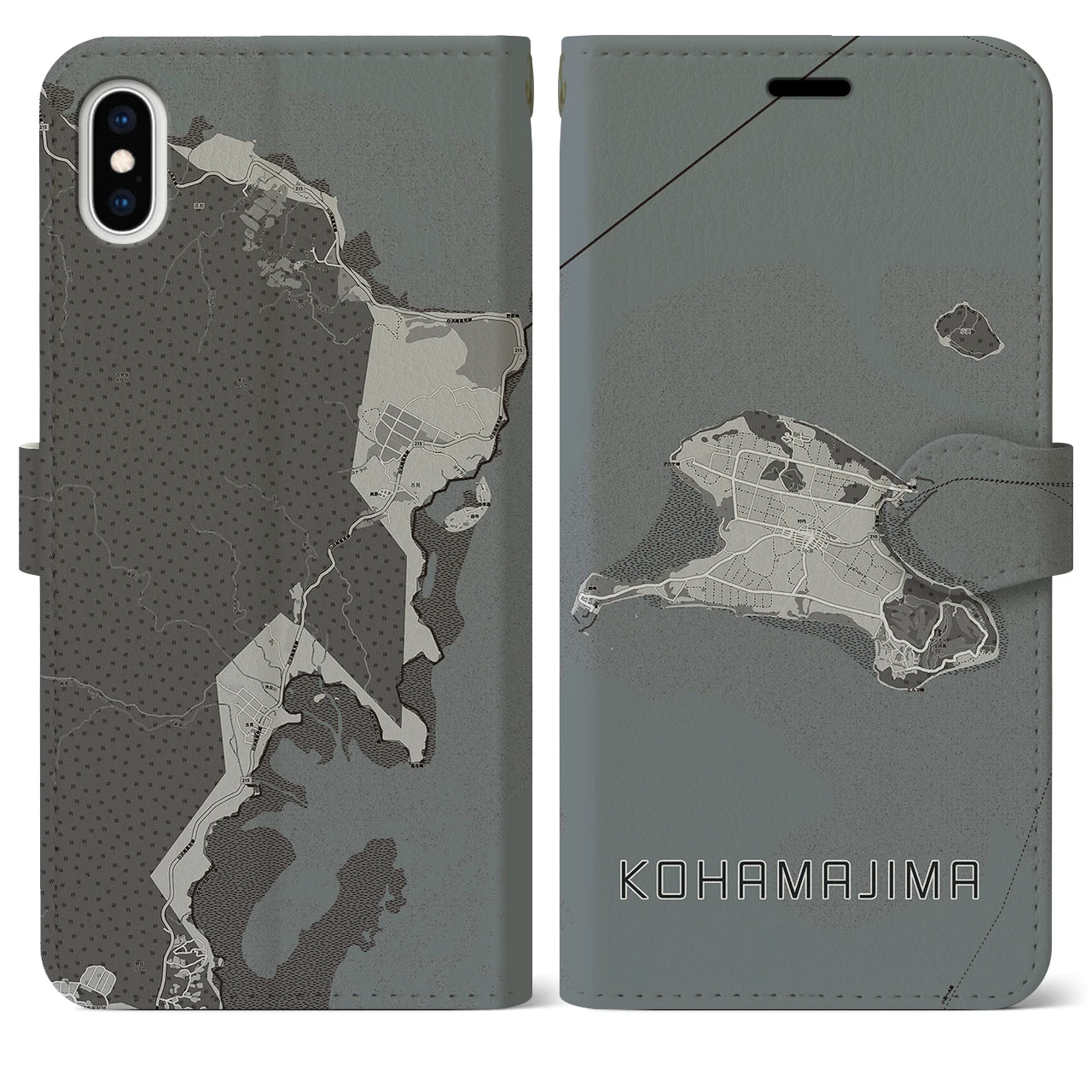 【小浜島(沖縄県)】地図柄iPhoneケース(手帳タイプ)モノトーン・iPhone XS Max 用