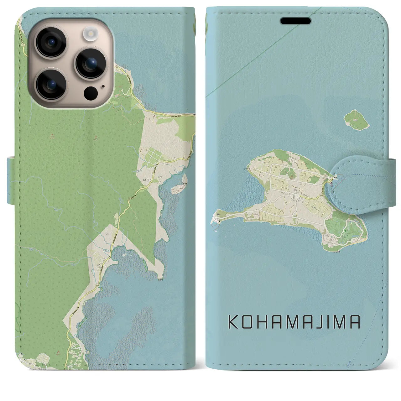 【小浜島(沖縄県)】地図柄iPhoneケース(手帳タイプ)ナチュラル・iPhone 16 Plus 用
