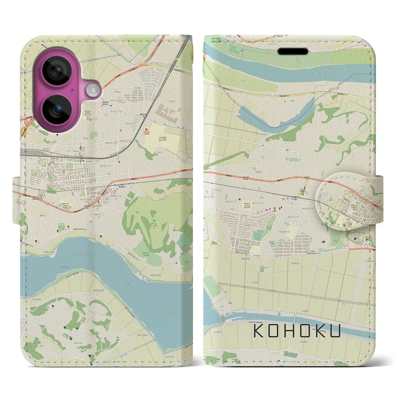 【湖北(千葉県)】地図柄iPhoneケース(手帳タイプ)ナチュラル・iPhone 16 Pro 用