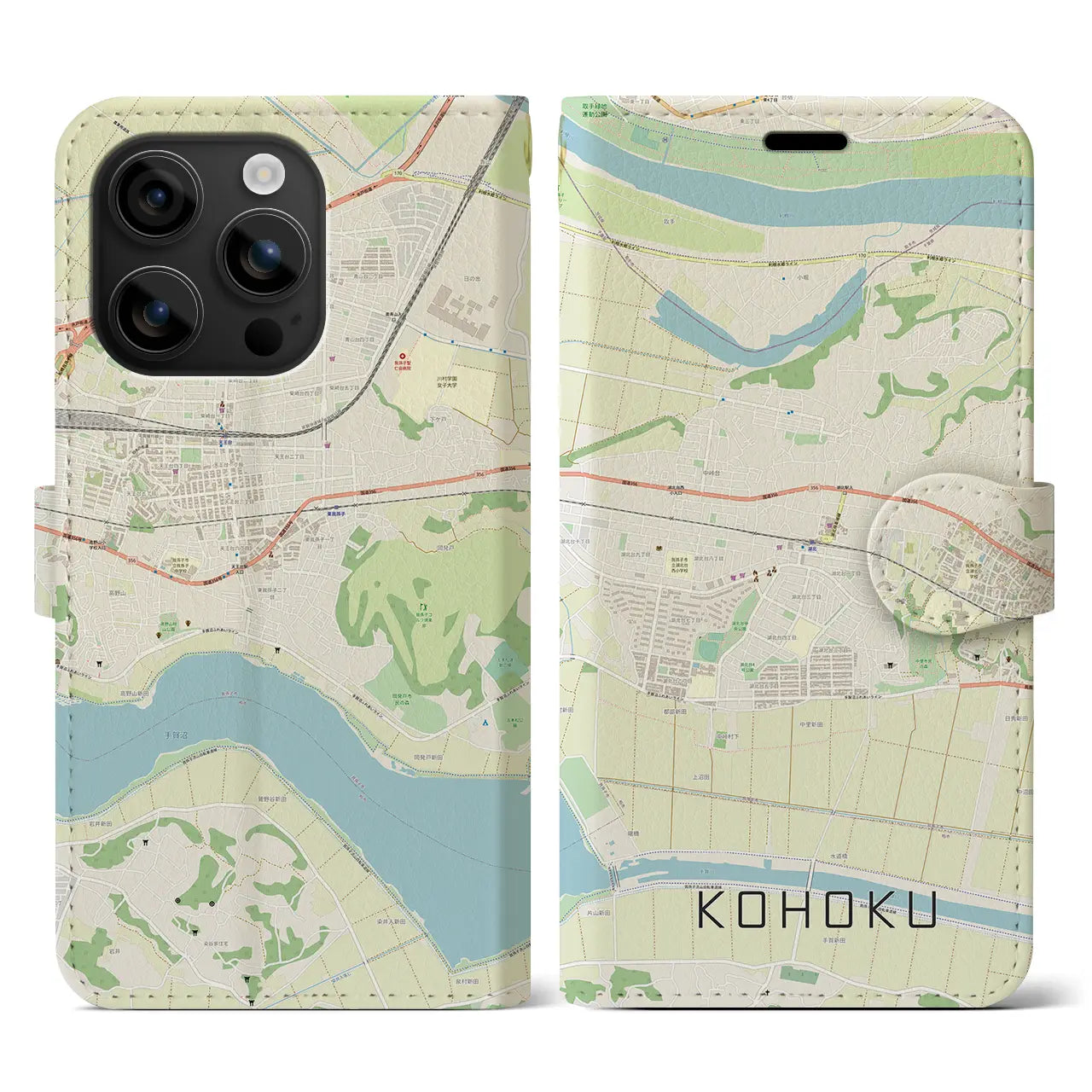 【湖北(千葉県)】地図柄iPhoneケース(手帳タイプ)ナチュラル・iPhone 16 用