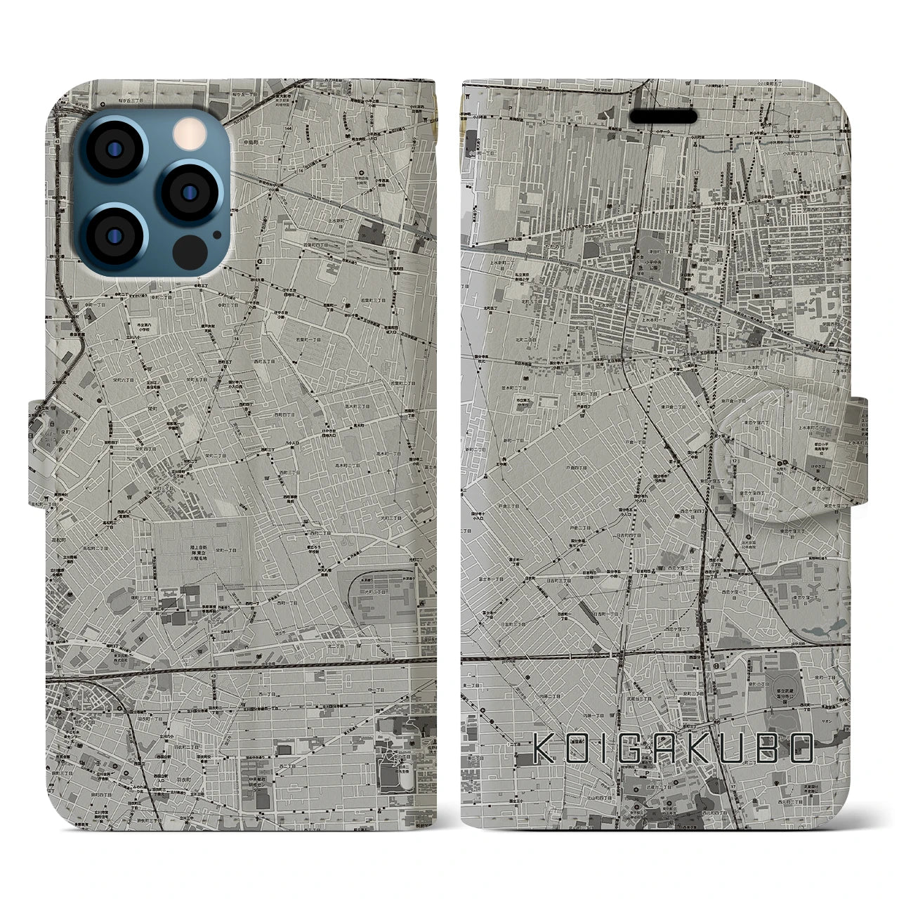 【恋ヶ窪(東京都)】地図柄iPhoneケース(手帳タイプ)