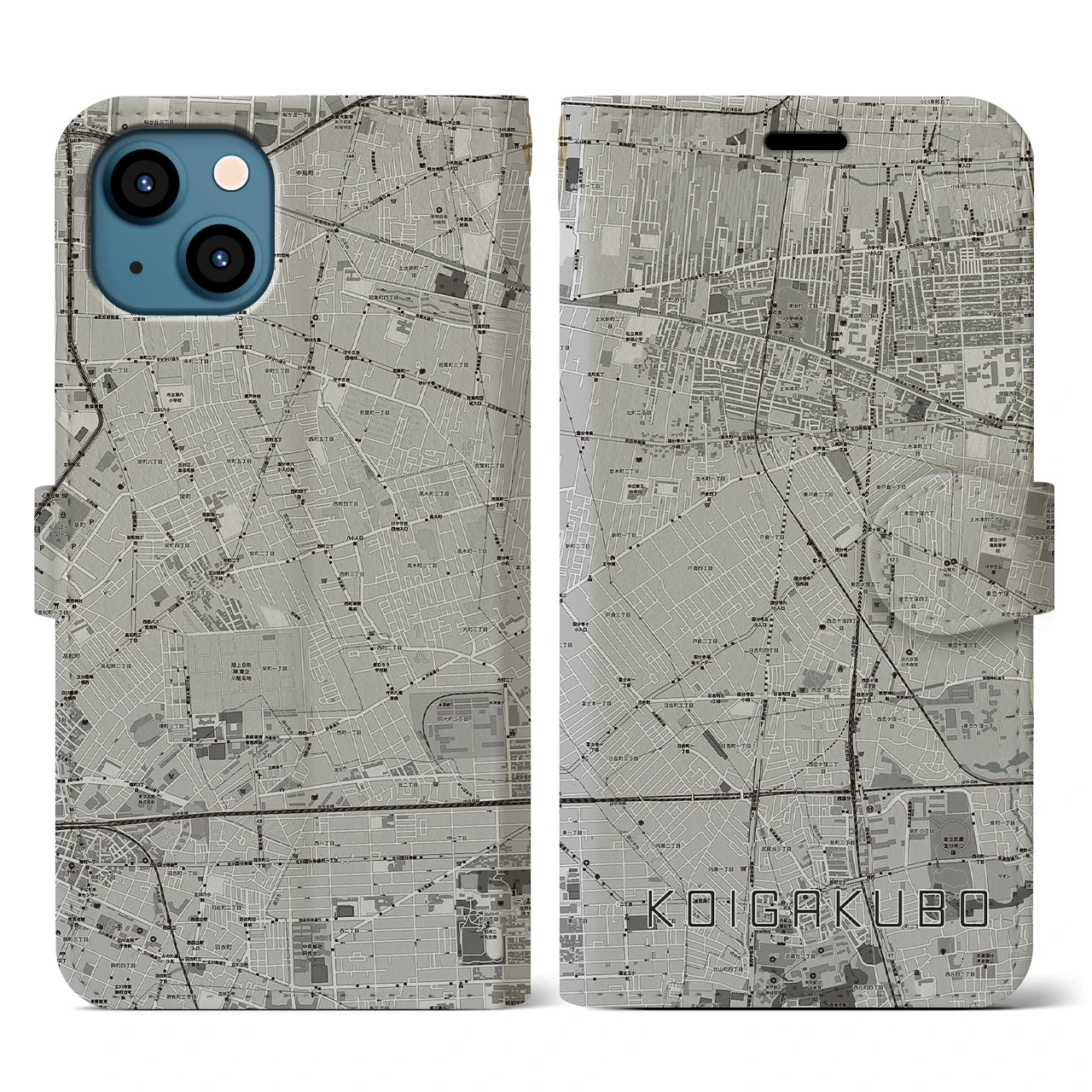 【恋ヶ窪(東京都)】地図柄iPhoneケース(手帳タイプ)