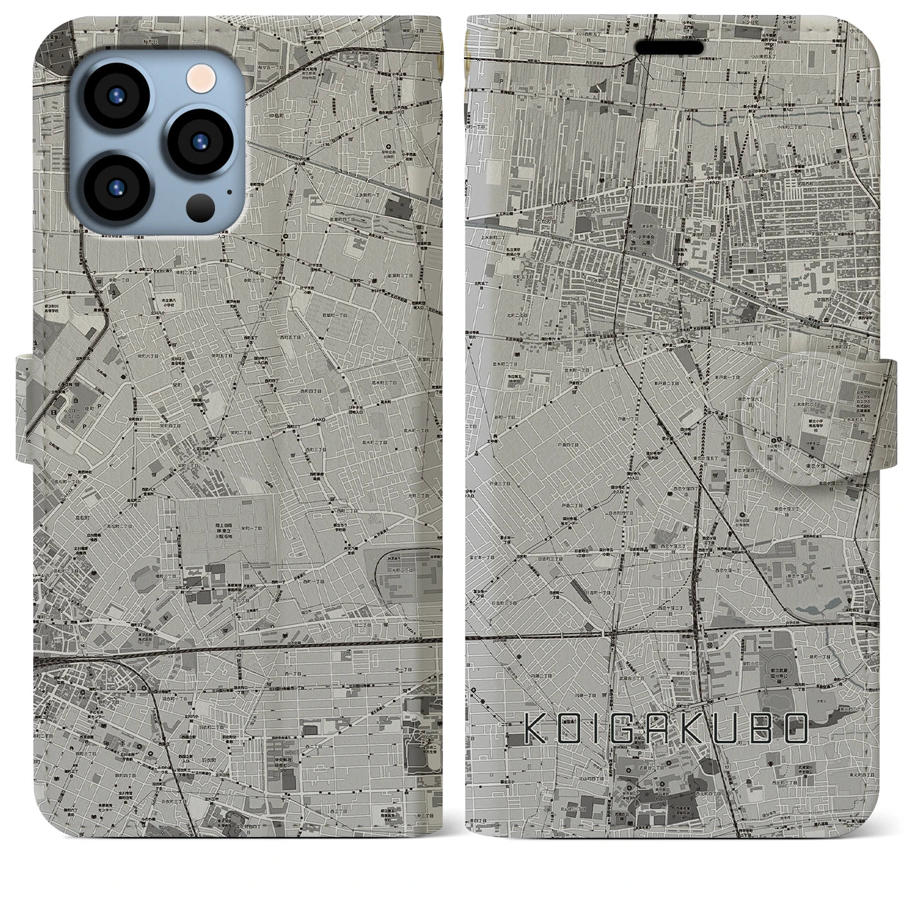 【恋ヶ窪(東京都)】地図柄iPhoneケース(手帳タイプ)