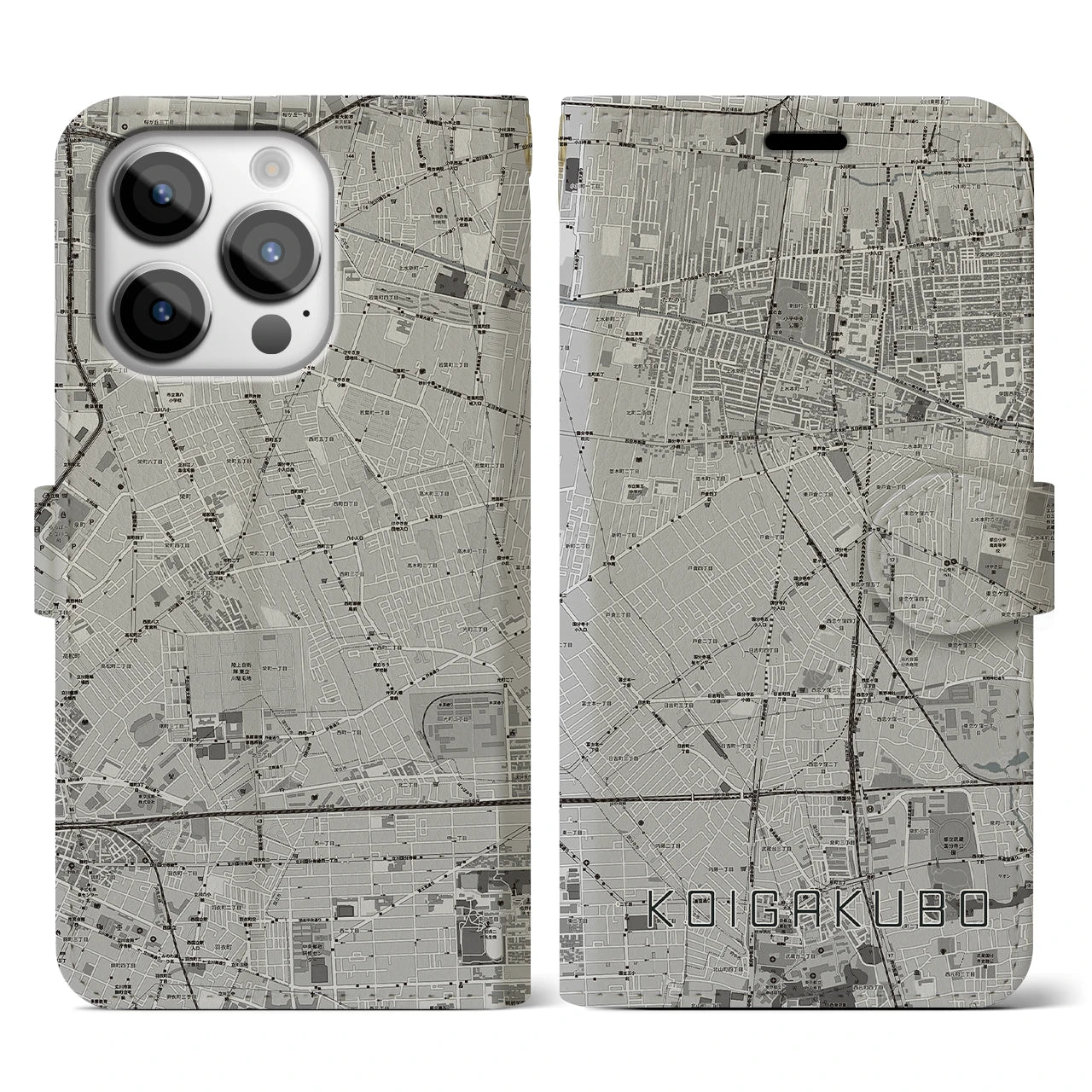 【恋ヶ窪(東京都)】地図柄iPhoneケース(手帳タイプ)