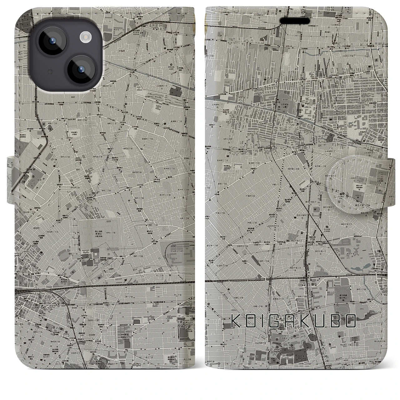 【恋ヶ窪(東京都)】地図柄iPhoneケース(手帳タイプ)