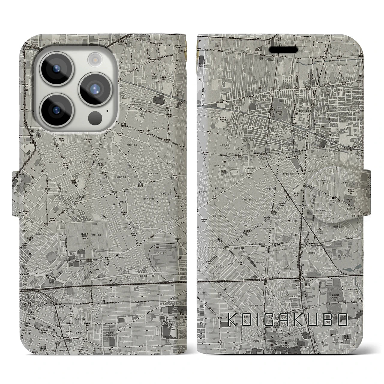 【恋ヶ窪(東京都)】地図柄iPhoneケース(手帳タイプ)