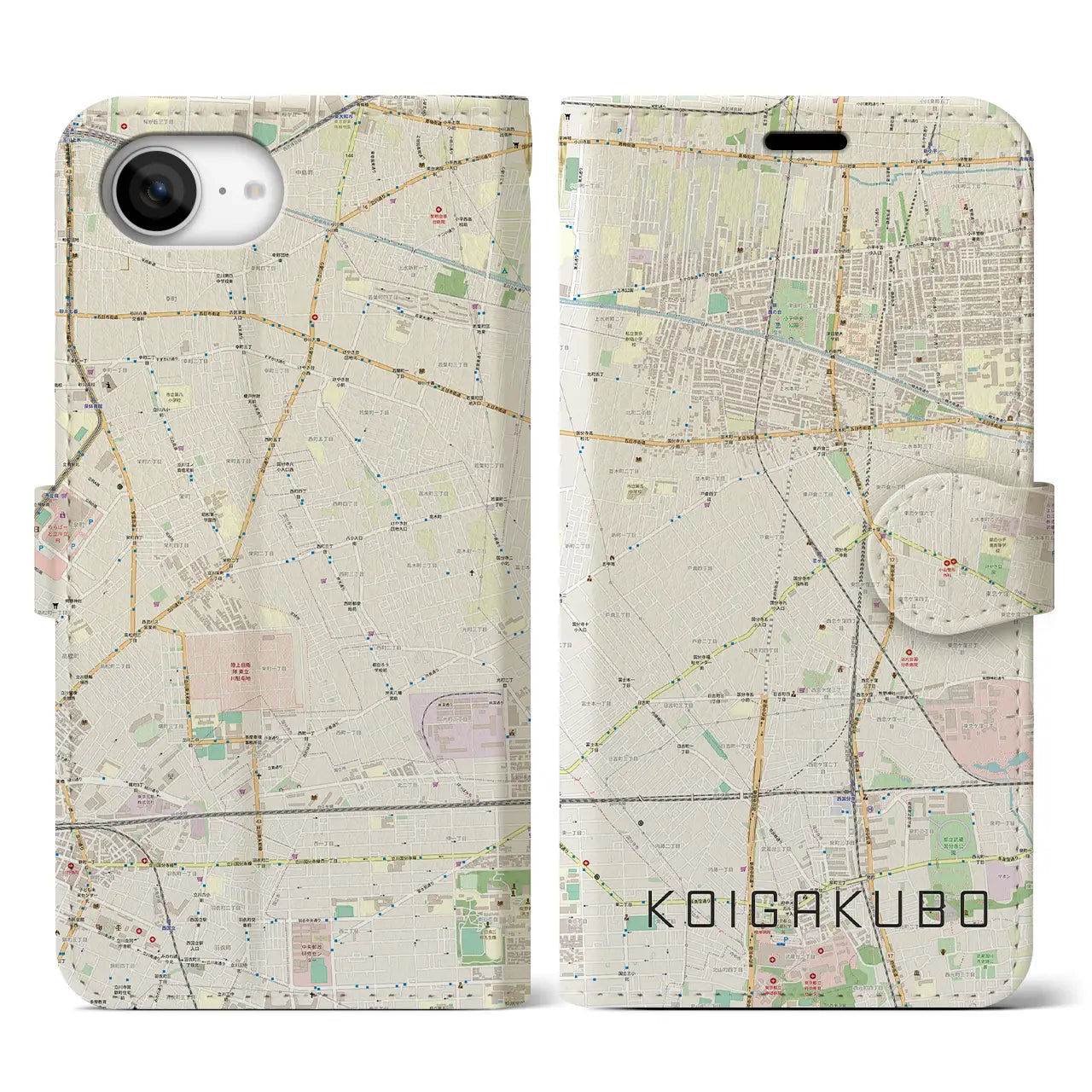 【恋ヶ窪(東京都)】地図柄iPhoneケース(手帳タイプ)