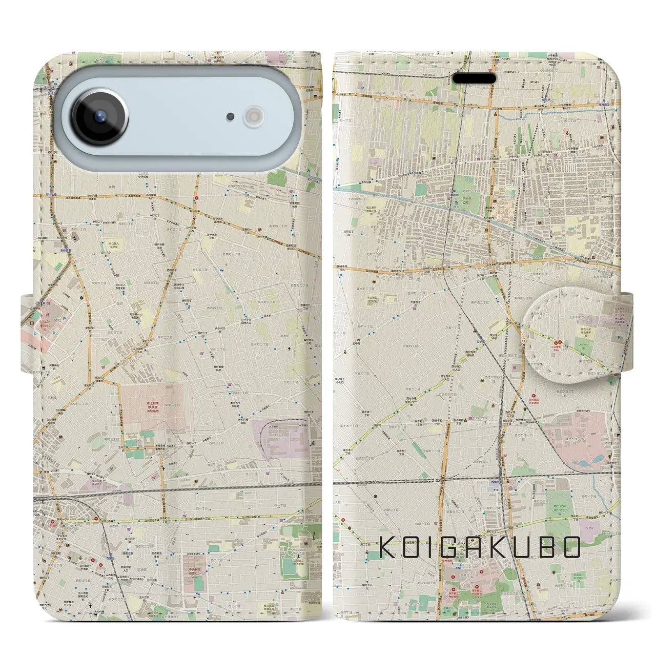 【恋ヶ窪(東京都)】地図柄iPhoneケース(手帳タイプ)