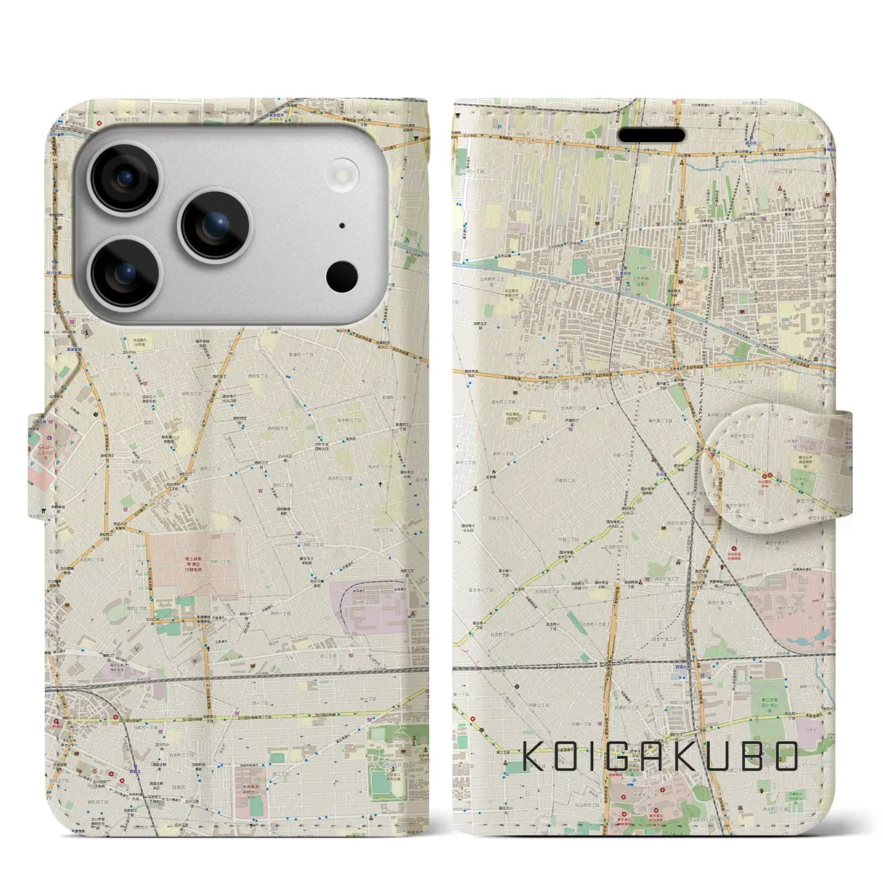 【恋ヶ窪(東京都)】地図柄iPhoneケース(手帳タイプ)