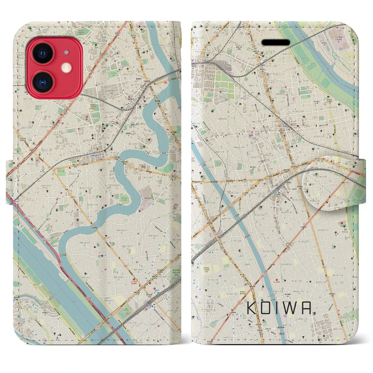 【小岩(東京都)】地図柄iPhoneケース(手帳タイプ)ナチュラル・iPhone 11 用