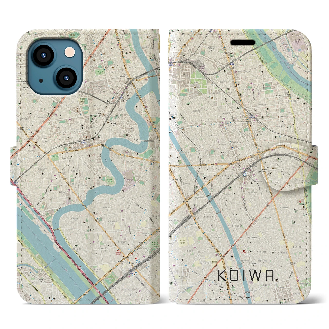 【小岩(東京都)】地図柄iPhoneケース(手帳タイプ)ナチュラル・iPhone 13 用