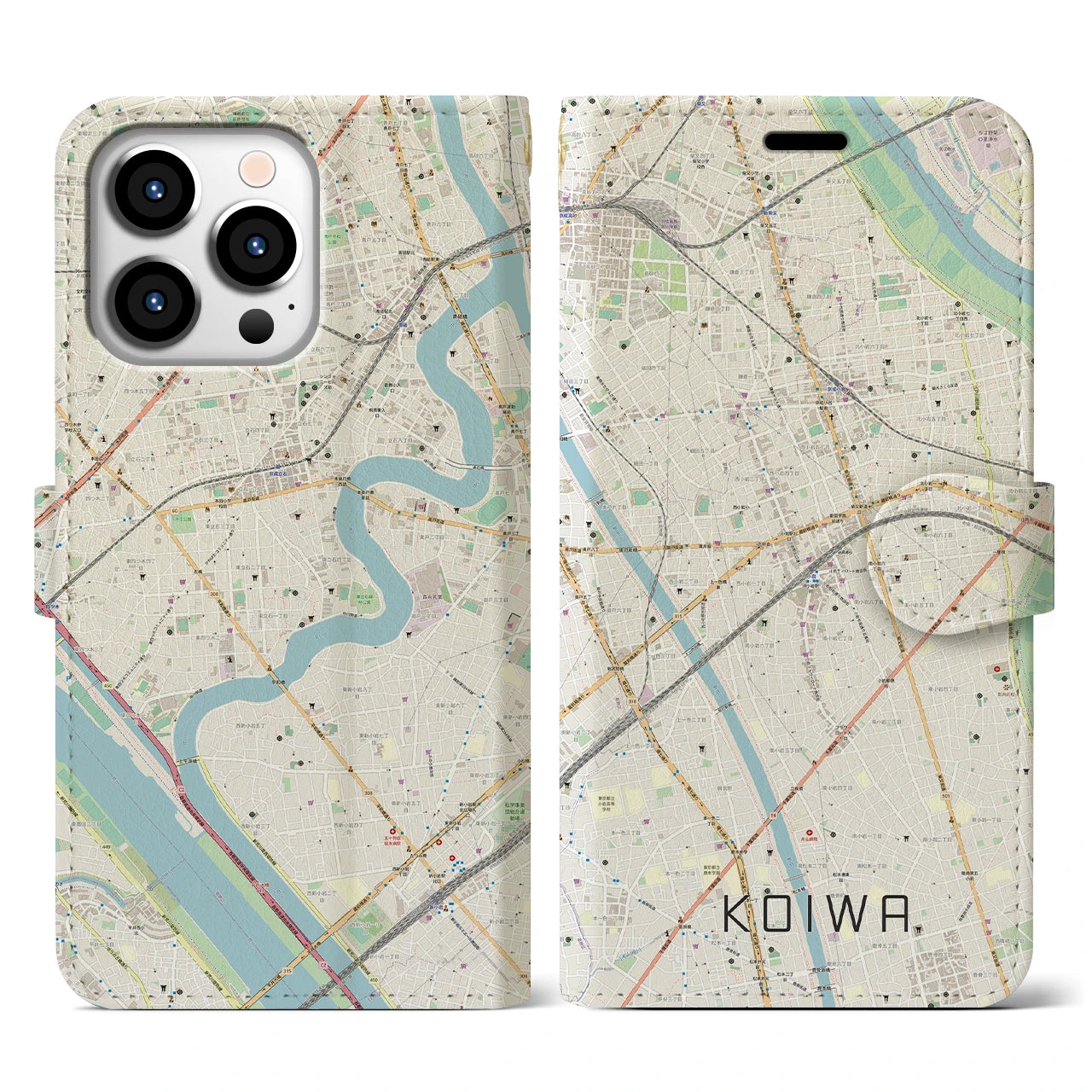 【小岩(東京都)】地図柄iPhoneケース(手帳タイプ)ナチュラル・iPhone 13 Pro 用