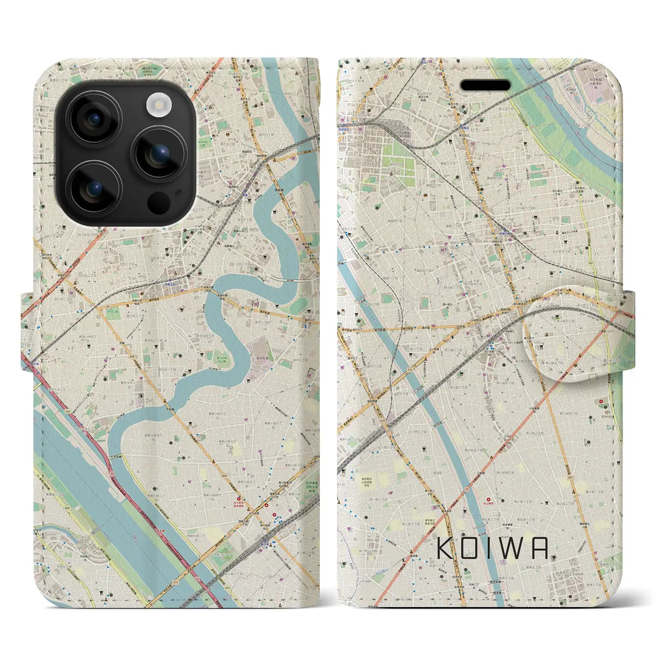 【小岩(東京都)】地図柄iPhoneケース(手帳タイプ)ナチュラル・iPhone 16 用