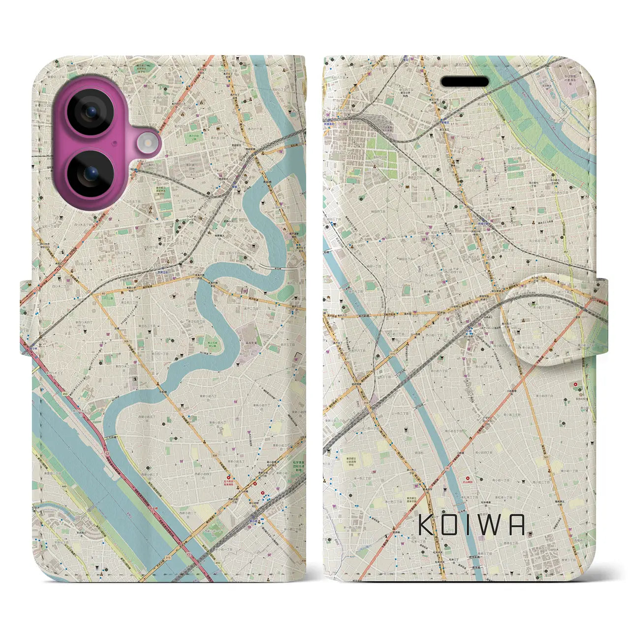 【小岩(東京都)】地図柄iPhoneケース(手帳タイプ)ナチュラル・iPhone 16 Pro 用