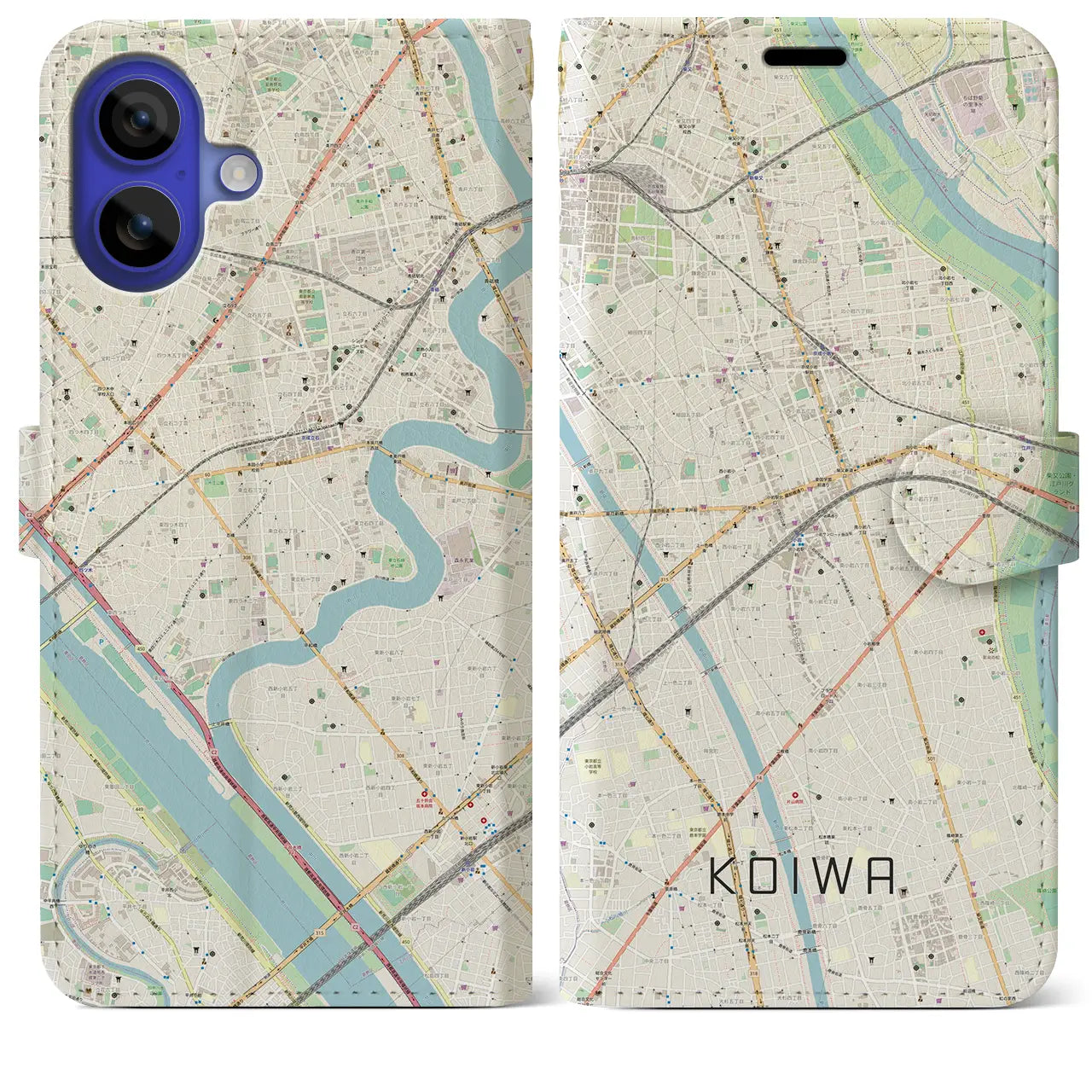 【小岩(東京都)】地図柄iPhoneケース(手帳タイプ)ナチュラル・iPhone 16 Pro Max 用