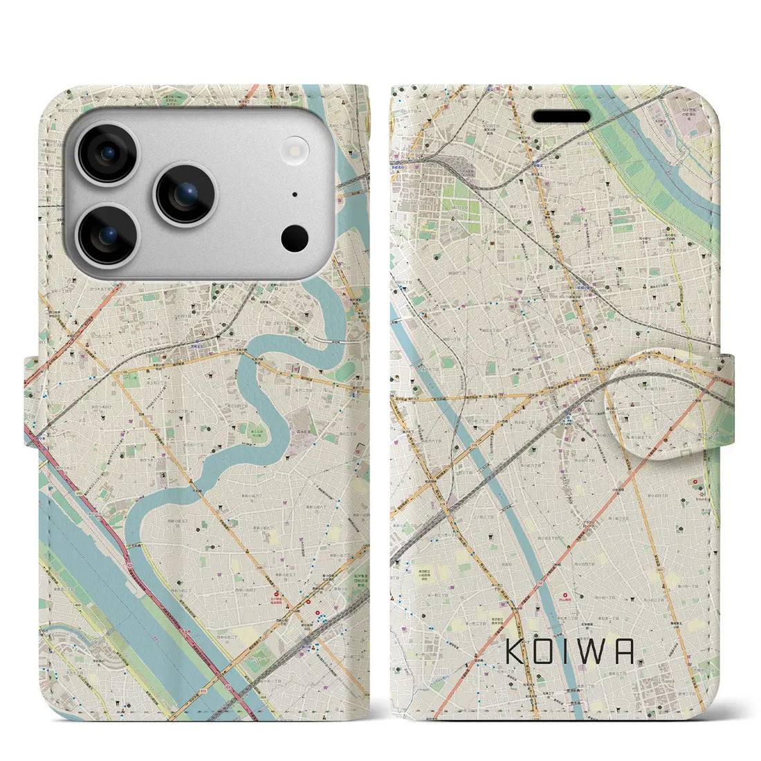 【小岩(東京都)】地図柄iPhoneケース(手帳タイプ)ナチュラル・iPhone 17 Pro Max 用