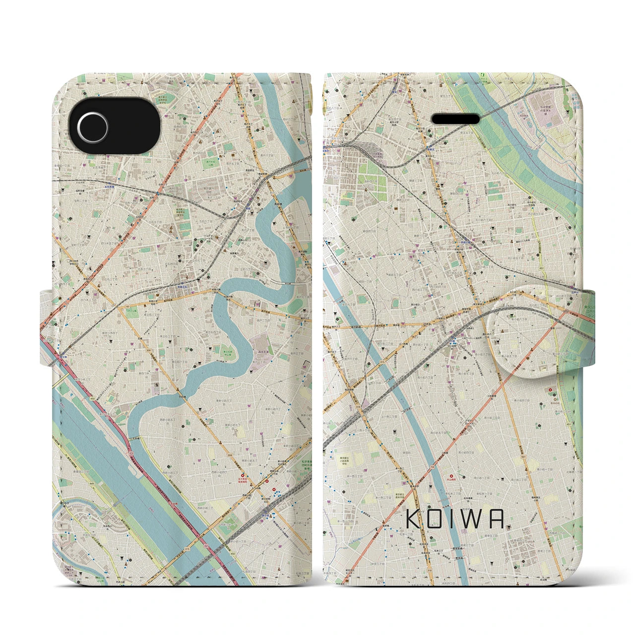 【小岩(東京都)】地図柄iPhoneケース(手帳タイプ)ナチュラル・iPhone SE(第3 / 第2世代) / 8 / 7 / 6s / 6 用