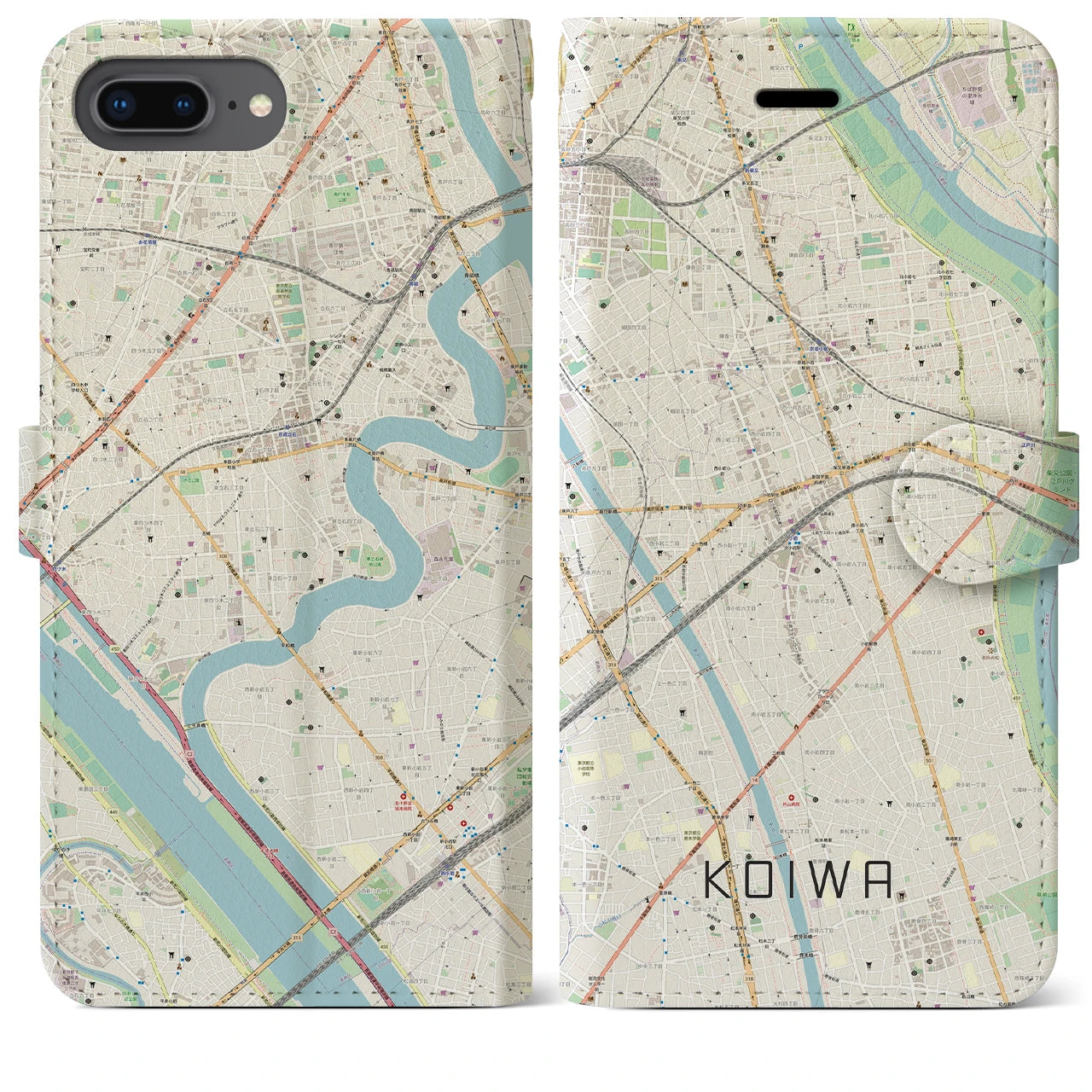 【小岩(東京都)】地図柄iPhoneケース(手帳タイプ)ナチュラル・iPhone 8Plus /7Plus / 6sPlus / 6Plus 用