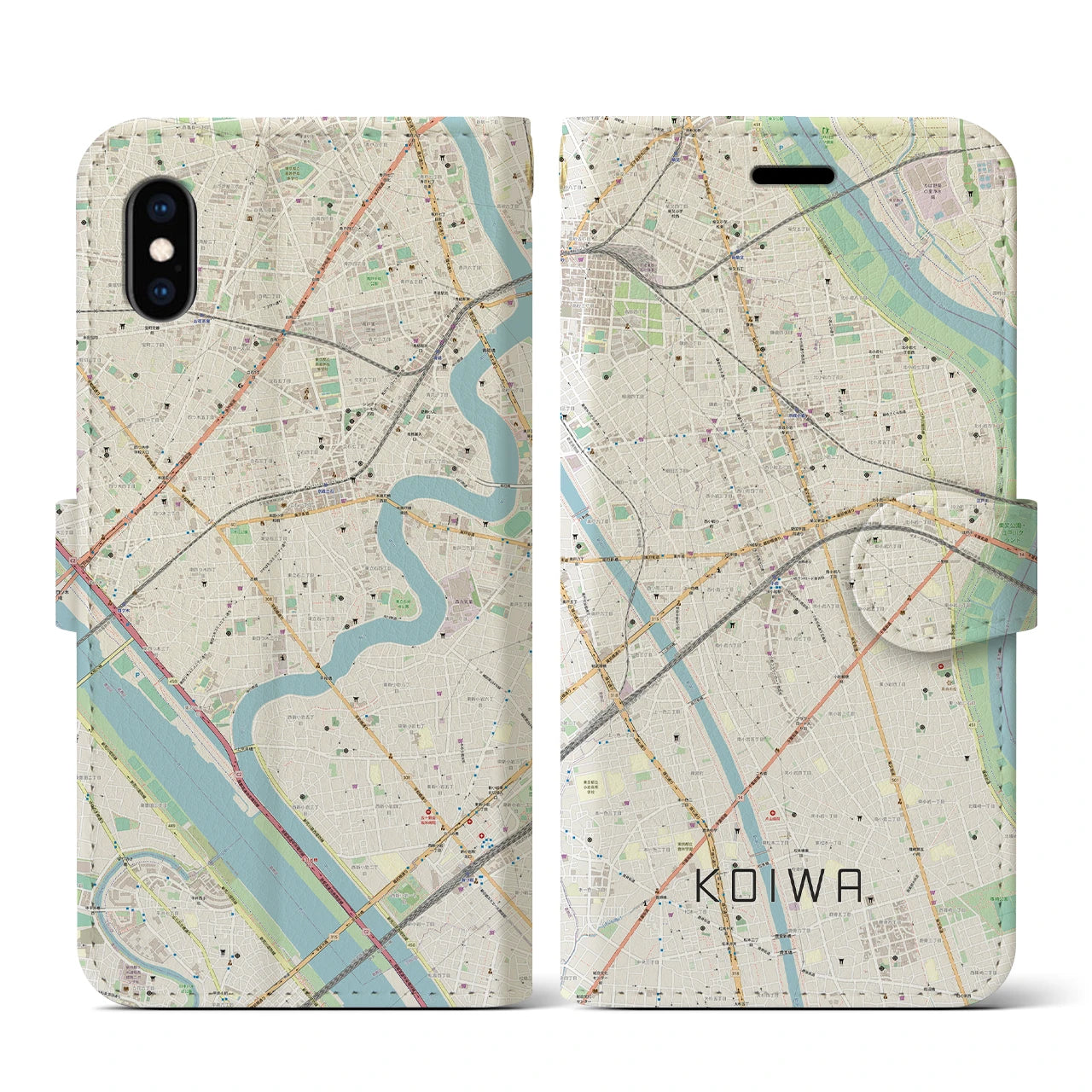 【小岩(東京都)】地図柄iPhoneケース(手帳タイプ)ナチュラル・iPhone XS / X 用