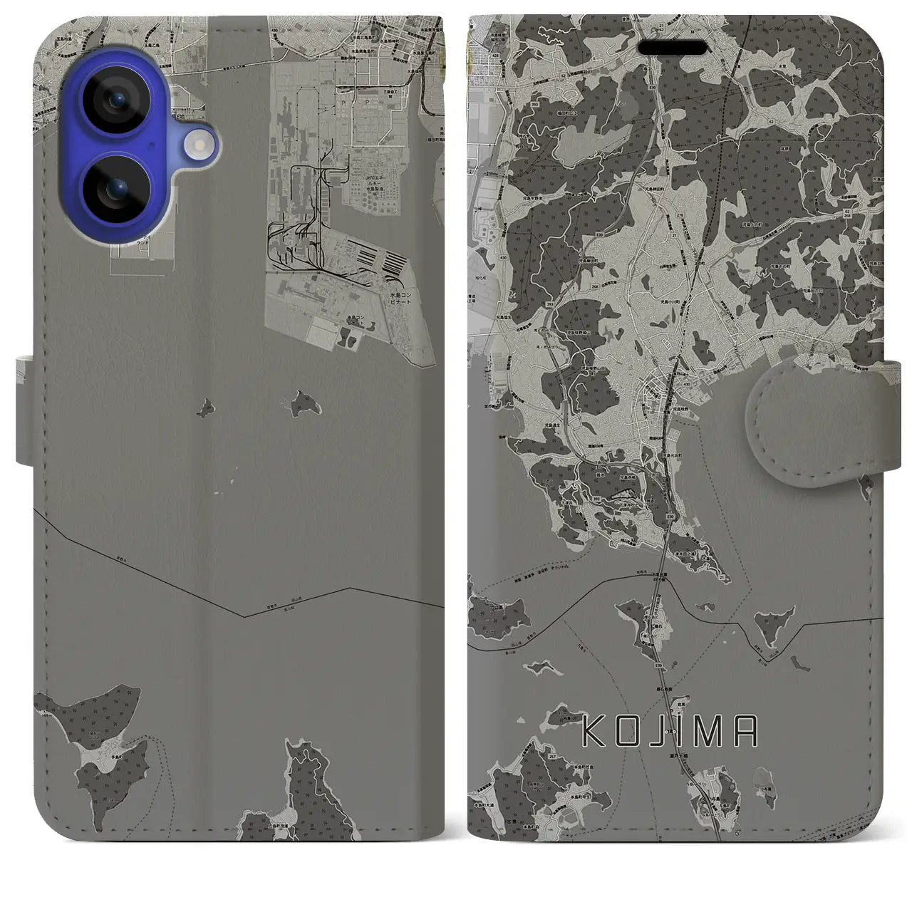 【児島(岡山県)】地図柄iPhoneケース(手帳タイプ)