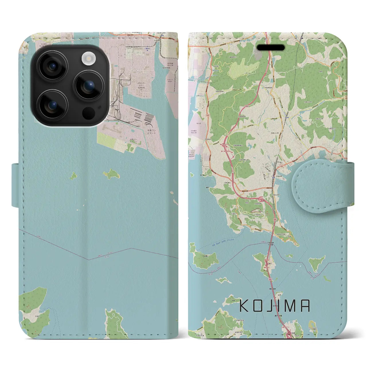 【児島(岡山県)】地図柄iPhoneケース(手帳タイプ)ナチュラル・iPhone 16 用