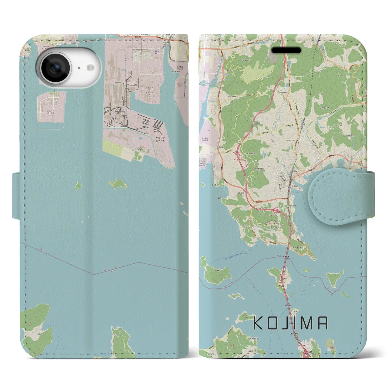 【児島(岡山県)】地図柄iPhoneケース(手帳タイプ)