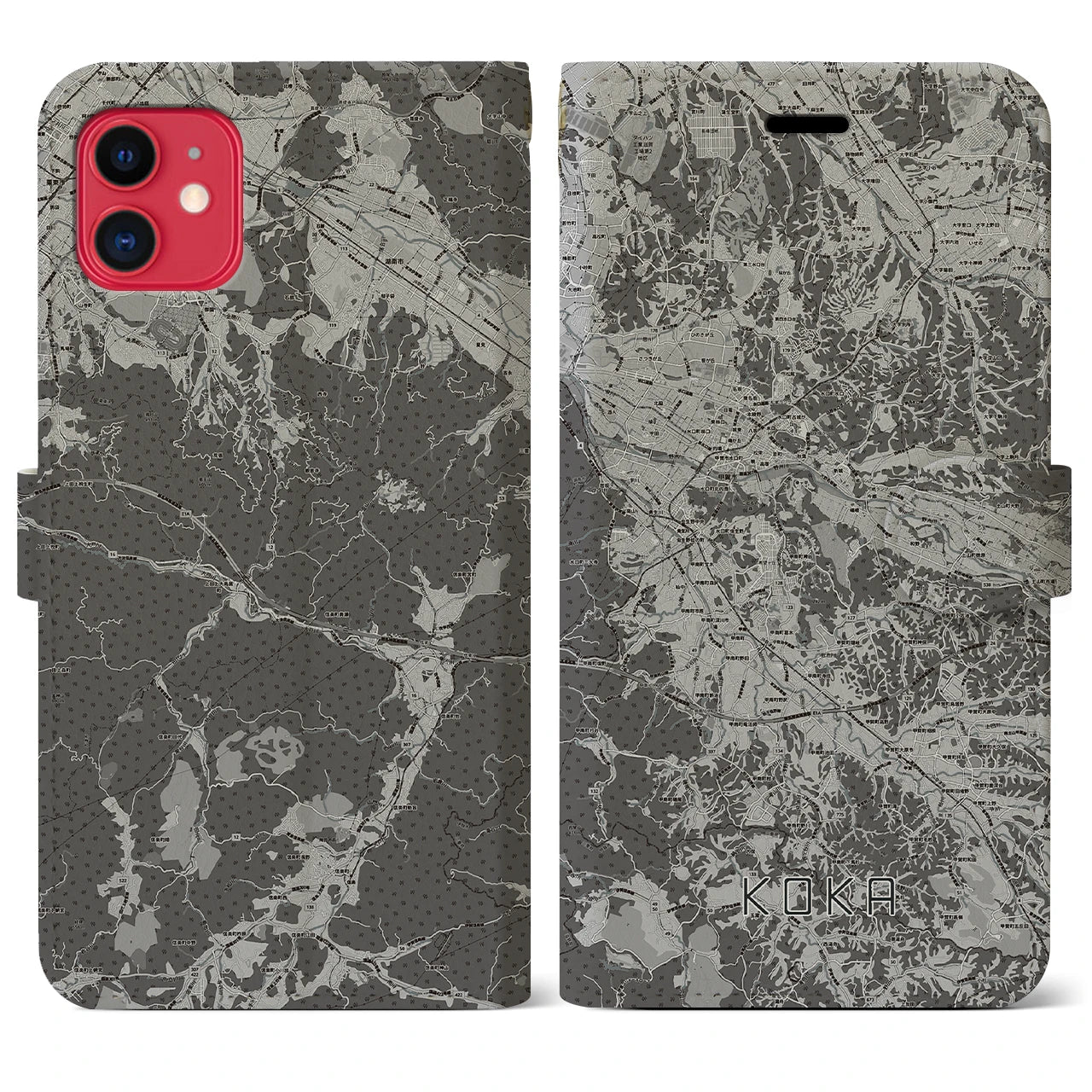 【甲賀(滋賀県)】地図柄iPhoneケース(手帳タイプ)モノトーン・iPhone 11 用