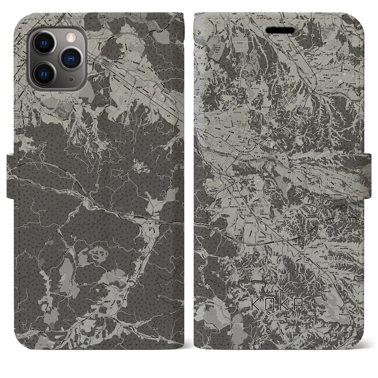 【甲賀(滋賀県)】地図柄iPhoneケース(手帳タイプ)モノトーン・iPhone 11 Pro Max 用