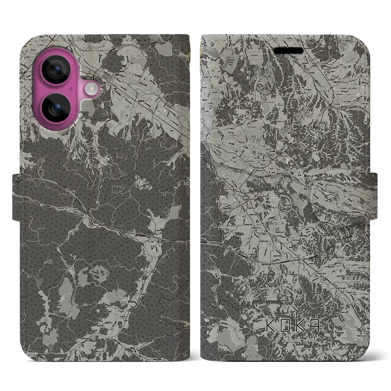 【甲賀(滋賀県)】地図柄iPhoneケース(手帳タイプ)モノトーン・iPhone 16 Pro 用
