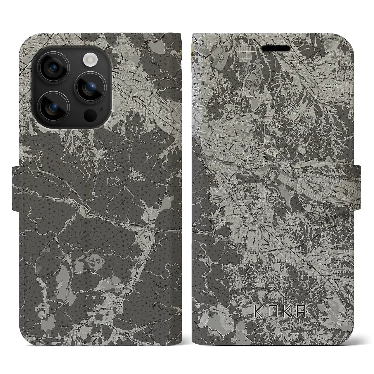 【甲賀(滋賀県)】地図柄iPhoneケース(手帳タイプ)モノトーン・iPhone 16 用