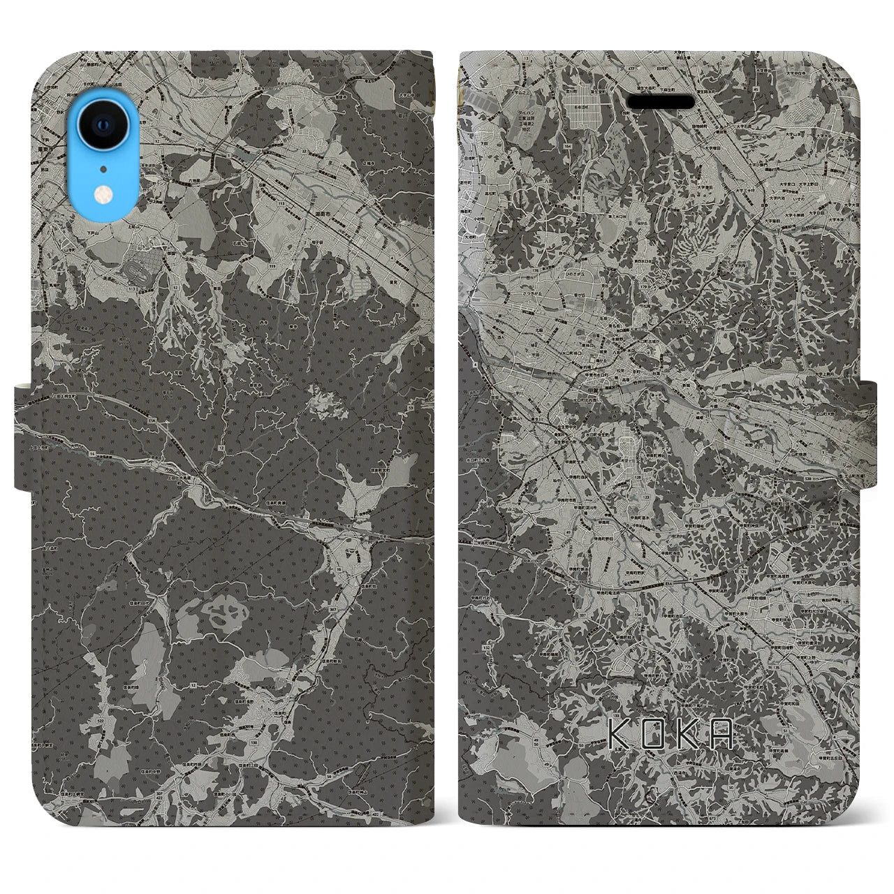 【甲賀(滋賀県)】地図柄iPhoneケース(手帳タイプ)モノトーン・iPhone XR 用