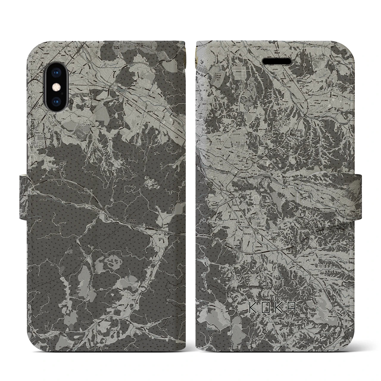 【甲賀(滋賀県)】地図柄iPhoneケース(手帳タイプ)モノトーン・iPhone XS / X 用