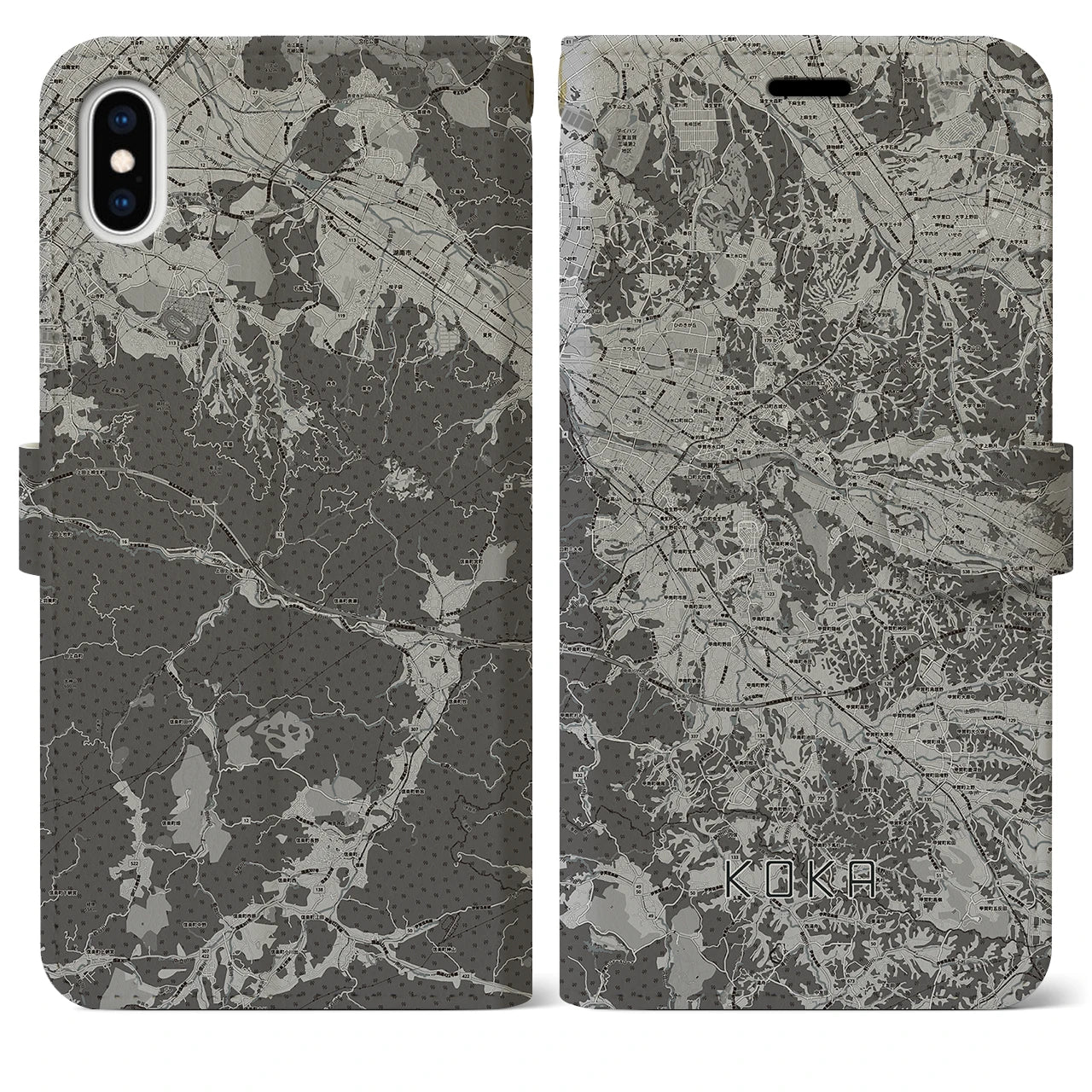 【甲賀(滋賀県)】地図柄iPhoneケース(手帳タイプ)モノトーン・iPhone XS Max 用