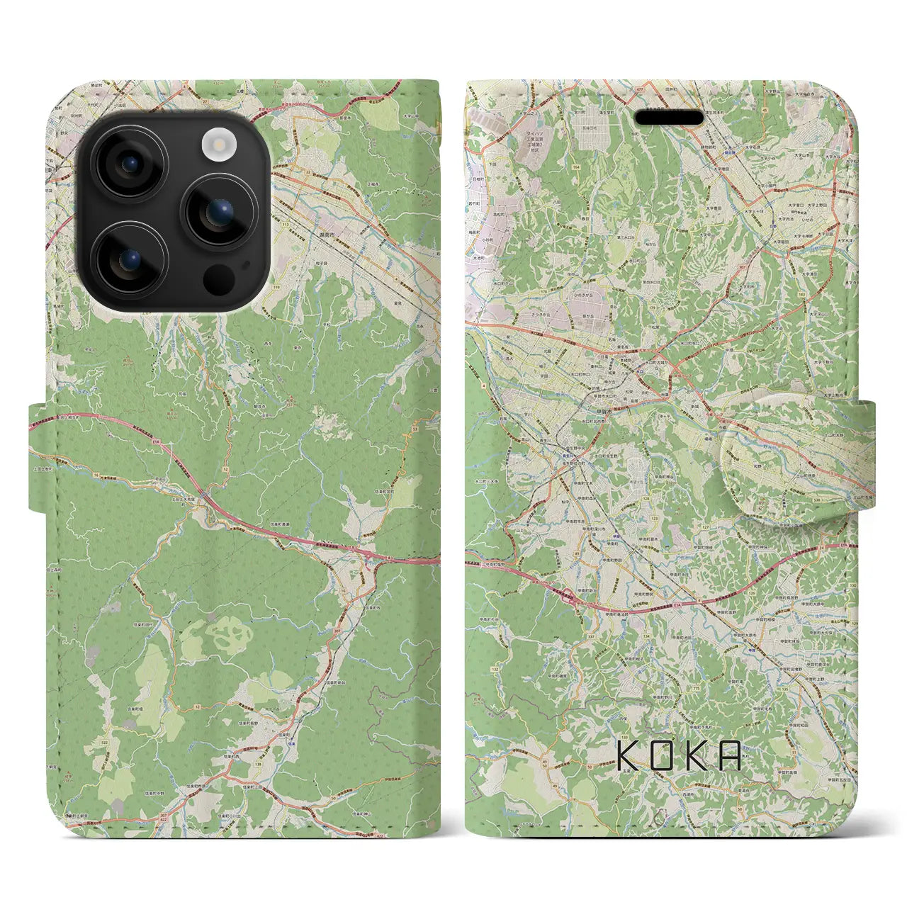 【甲賀(滋賀県)】地図柄iPhoneケース(手帳タイプ)ナチュラル・iPhone 16 用