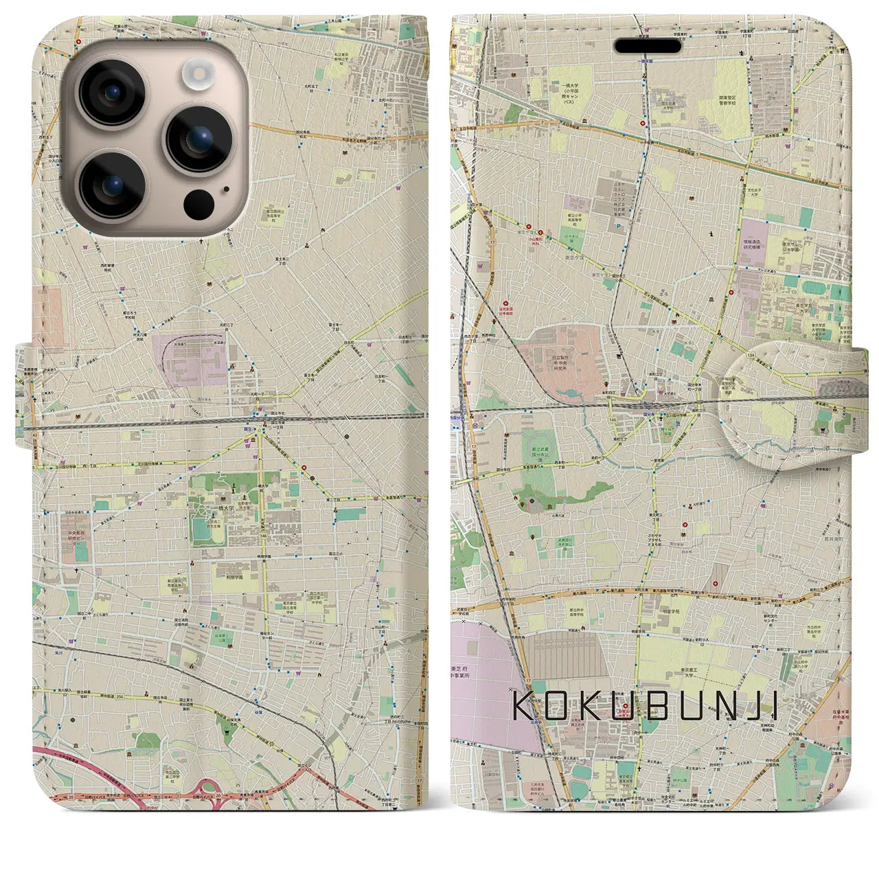 【国分寺(東京都)】地図柄iPhoneケース(手帳タイプ)ナチュラル・iPhone 16 Plus 用