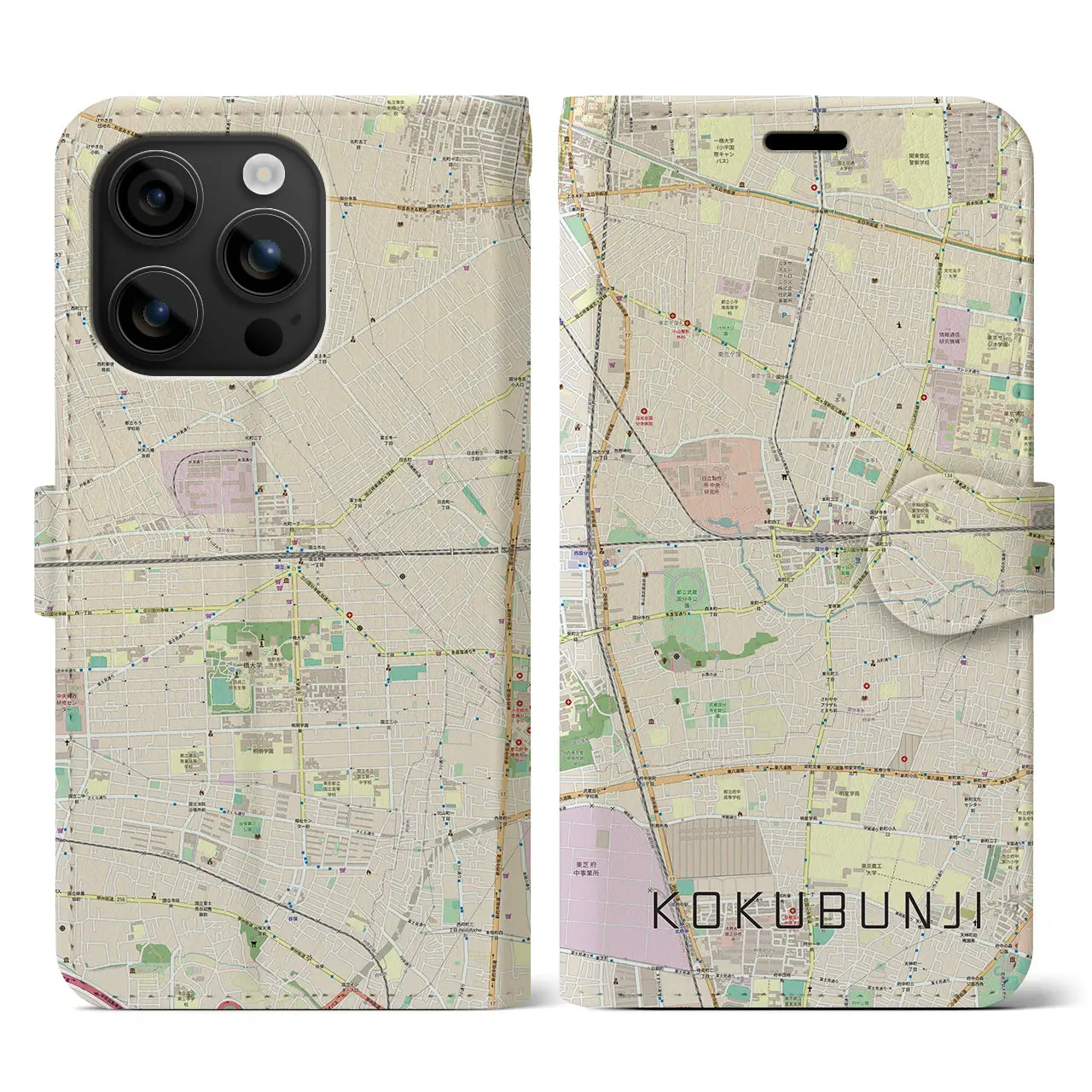 【国分寺(東京都)】地図柄iPhoneケース(手帳タイプ)ナチュラル・iPhone 16 用