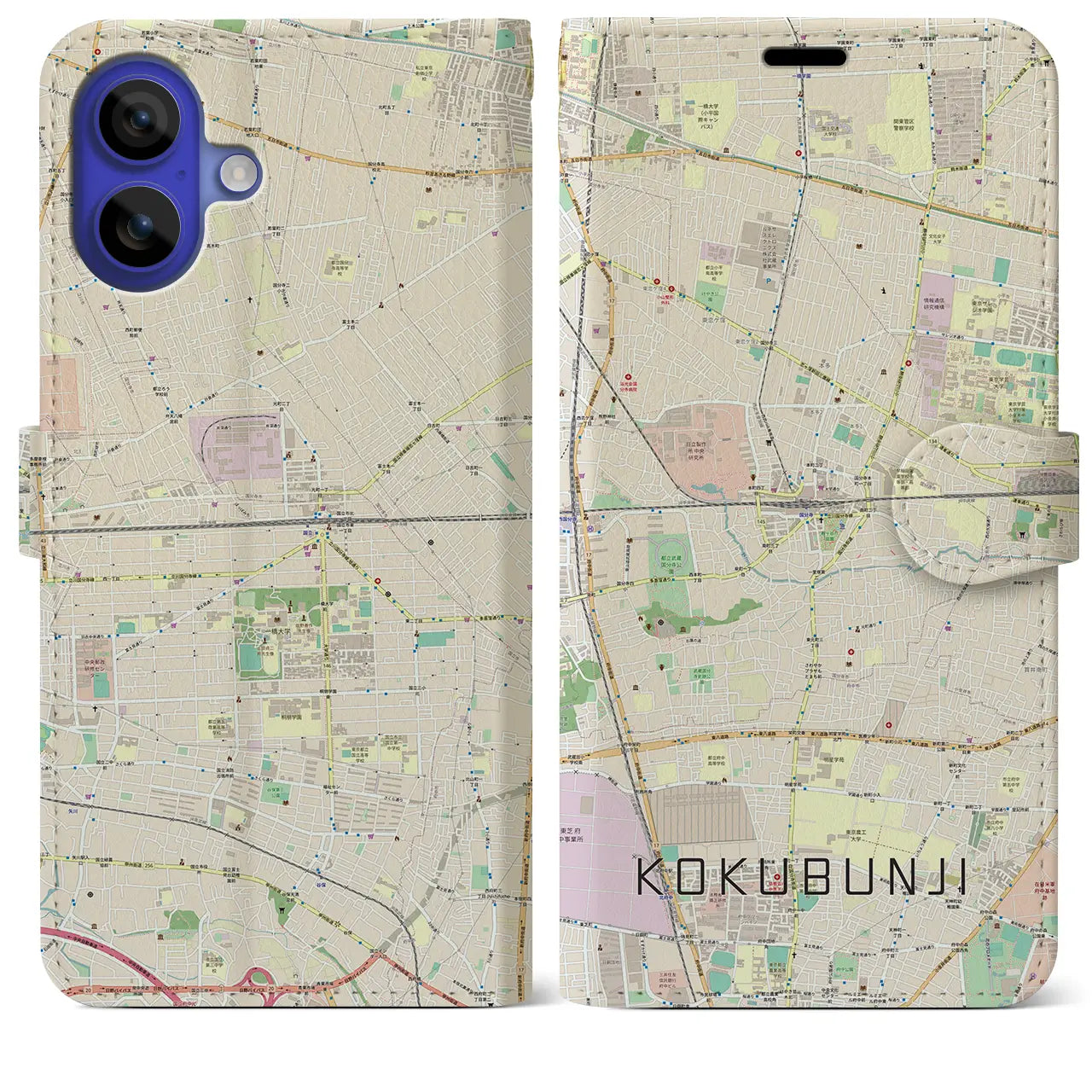 【国分寺(東京都)】地図柄iPhoneケース(手帳タイプ)ナチュラル・iPhone 16 Pro Max 用