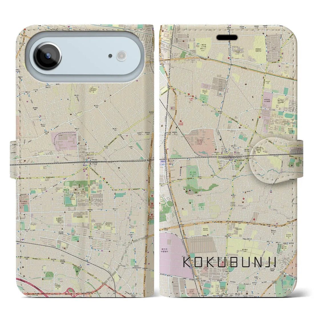 【国分寺(東京都)】地図柄iPhoneケース(手帳タイプ)ナチュラル・iPhone 17 Pro Max 用