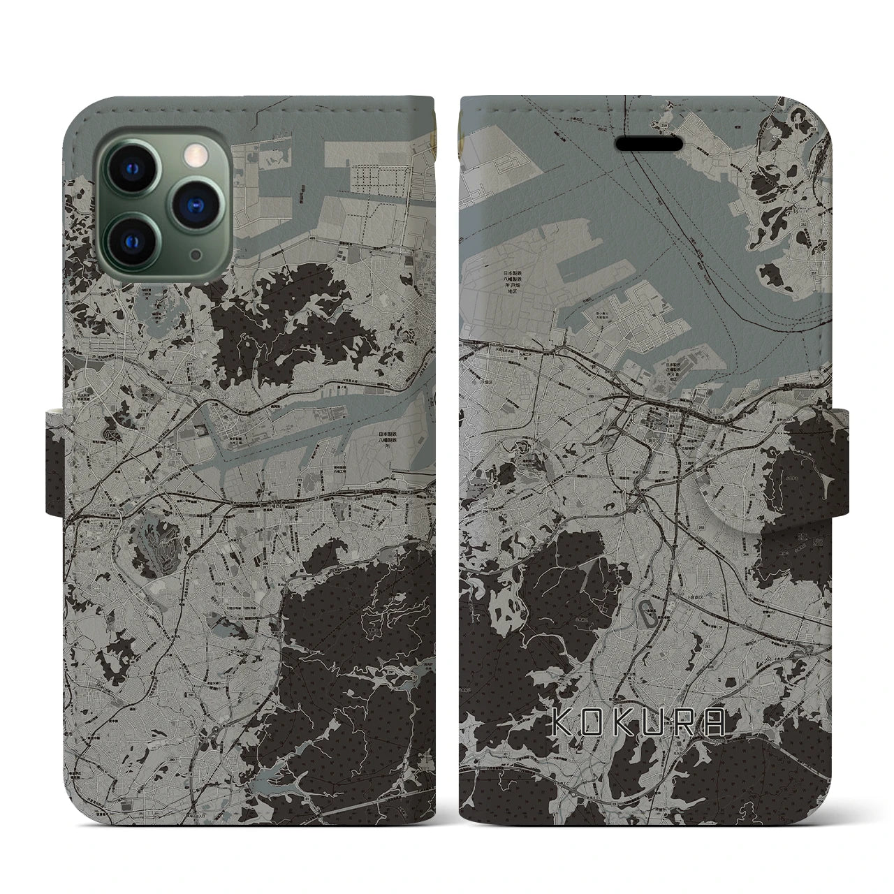 【小倉(福岡県)】地図柄iPhoneケース(手帳タイプ)モノトーン・iPhone 11 Pro 用