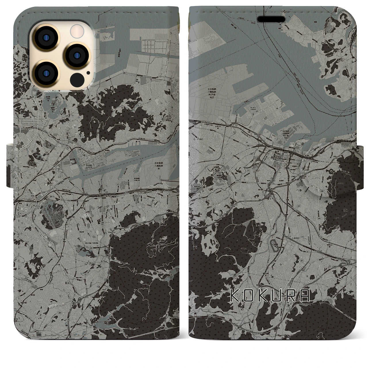 【小倉(福岡県)】地図柄iPhoneケース(手帳タイプ)モノトーン・iPhone 12 Pro Max 用