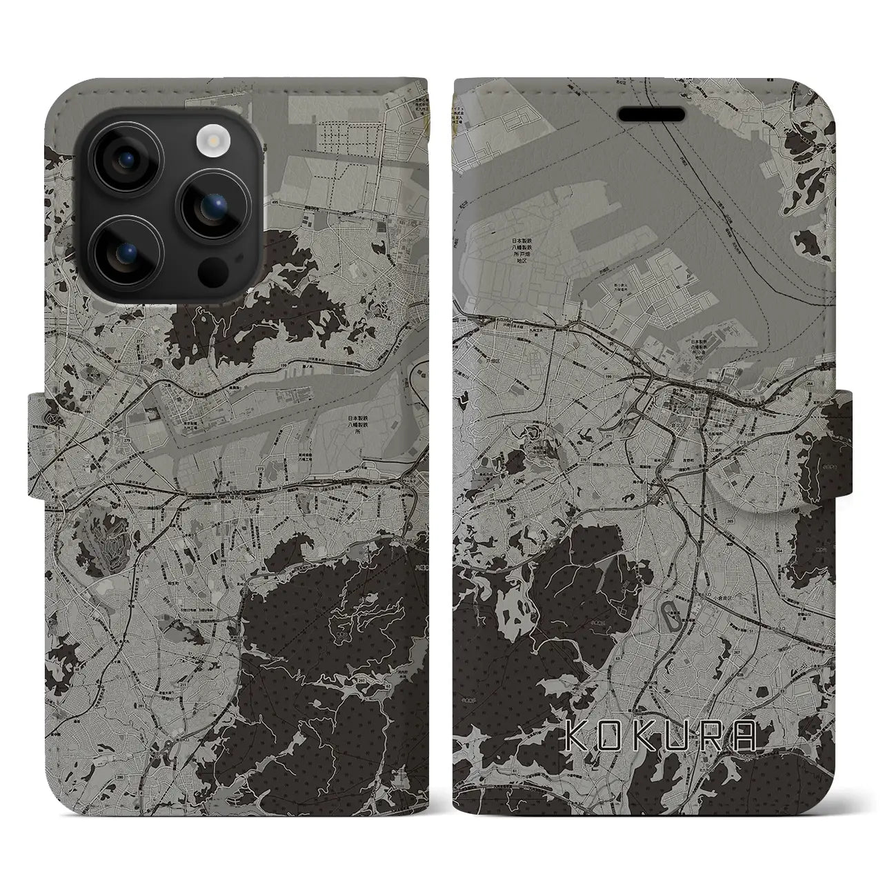 【小倉(福岡県)】地図柄iPhoneケース(手帳タイプ)モノトーン・iPhone 16 用