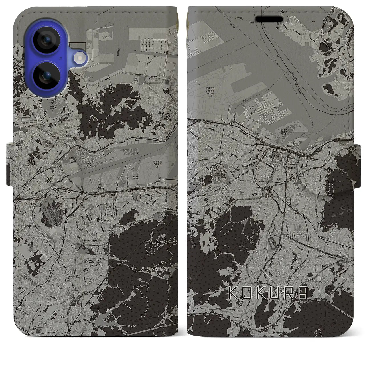 【小倉(福岡県)】地図柄iPhoneケース(手帳タイプ)モノトーン・iPhone 16 Pro Max 用